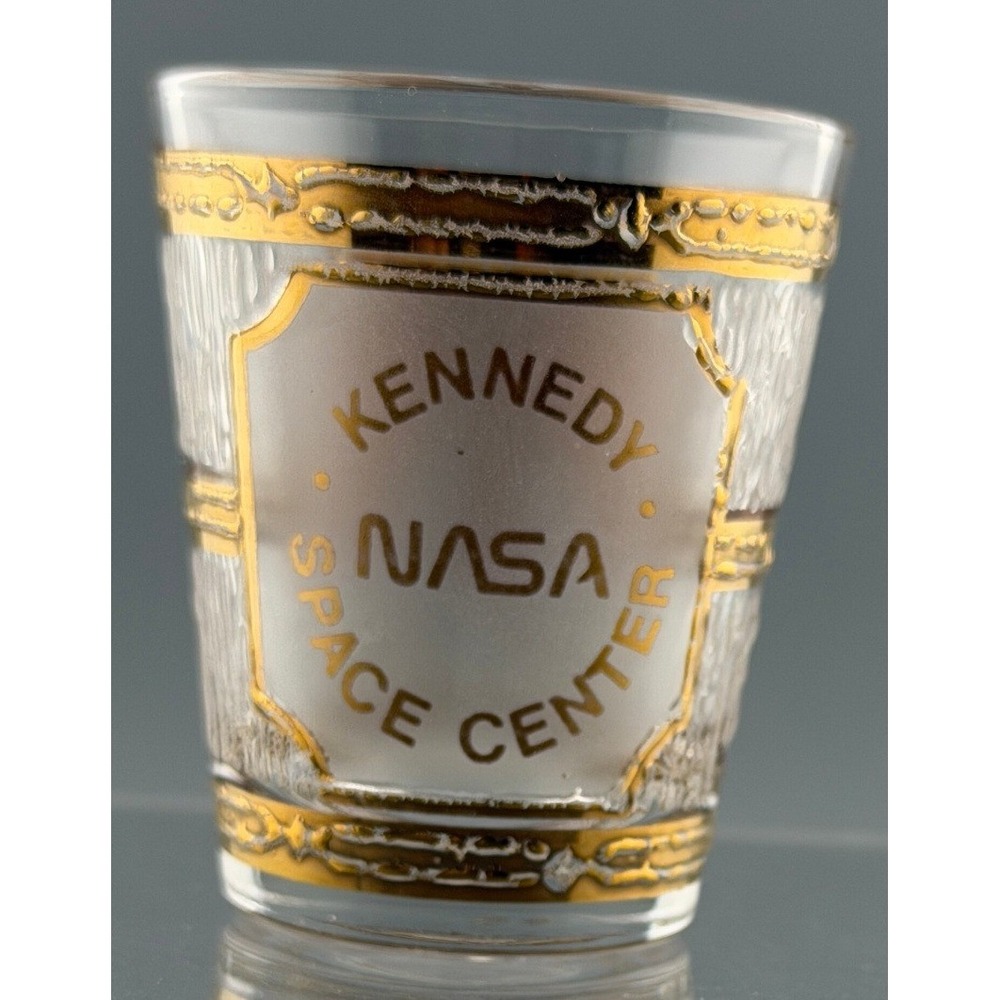 Vintage Culver Shot Glass  NASA Kennedy Space Center Shuttle Gold Gilt 2.25in